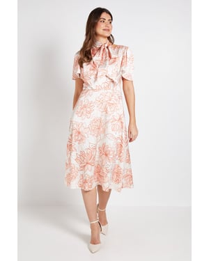 Satin Floral Print Midi Dress