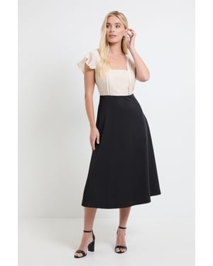 Petite Contrast Ruffle Sleeve Midi Dress