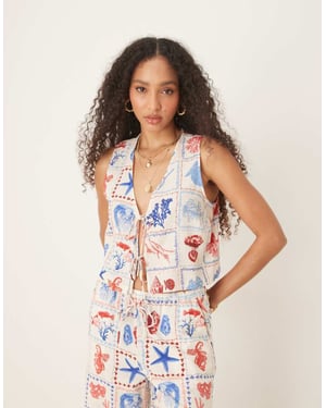 Nobody's Child Thandy linen crop top co-ord in shell tile print