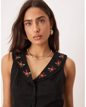 Nobody's Child Penny embroidered collar crop top in black
