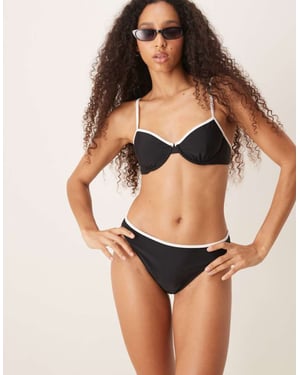 Abercrombie & Fitch mid rise contrast trim bikini bottom co-ord in black