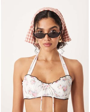 For Love & Lemons Cordelia Bikini top co-ord in white floral