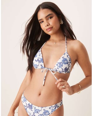 Abercrombie & Fitch tie front triangle bikini top co-ord in blue floral print