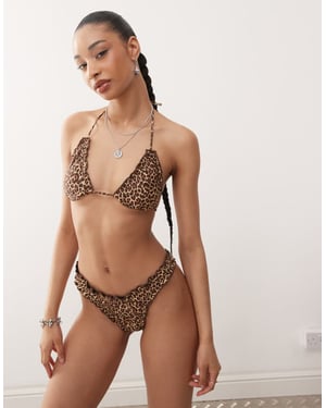 Motel pumyla leopard print triangle bikini top in multi