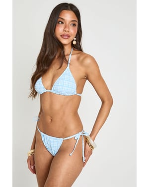 Gingham Triangle Bikini Top And Tie Side Bikini Bottoms
