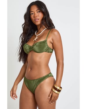 Satin Pleated Underwired Top & Brief Bikini Bottoms