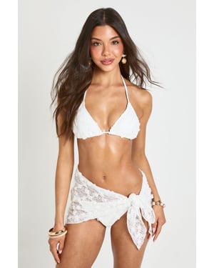 Floral Textured Triangle Bikini Top & Tie Side Bikini Bottom 3 Piece Set