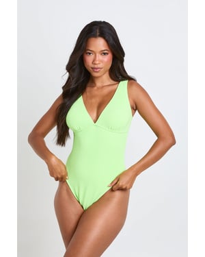 Textured Plunge Neck Swimsuit