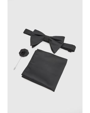 Black Bow Tie With Pocket Square and Lapel Pin