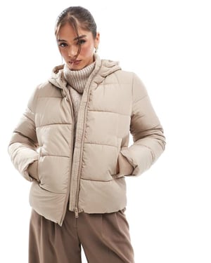 Pieces padded coat with hood in soft beige