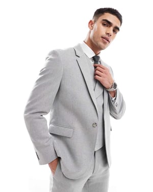 ASOS DESIGN dubbelknäppt slim fit kavaj i ull i grå - GRÅ