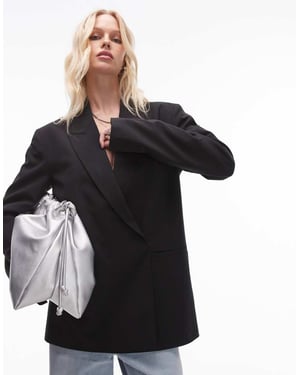 Topshop oversized double breasted blazer in black