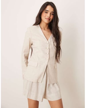 Abercrombie & Fitch collarless nipped linen blazer in oatmeal