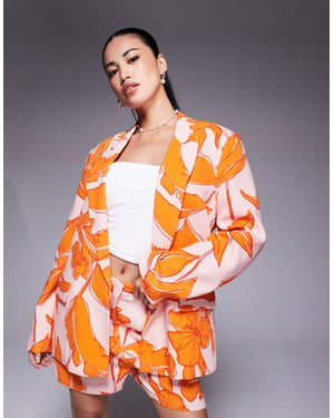 ASOS DESIGN relaxed blazer co-ord with linen in palm print