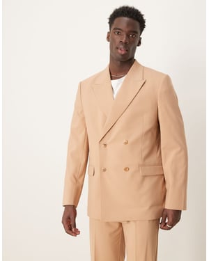 ASOS DESIGN dubbelknäppt avslappnad kostymjacka i kamelfärg