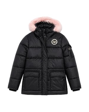 Girls Explorer Jacket Kids Black Hooded Quilted Warm Winter Coat