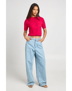 Knitted Cinched Hem Button Through Top