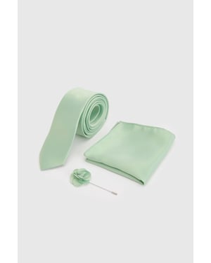 Sage Tie With Pocket Square and Lapel Pin