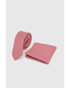 Coral Plain Tie and Pocket Square