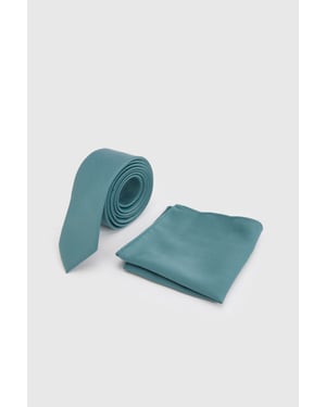 Teal Plain Tie and Pocket Square