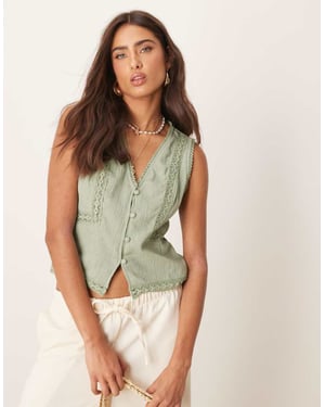 ASOS DESIGN lace trim waistcoat in sage
