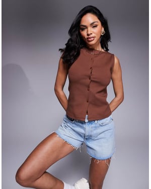 ASOS DESIGN interlock cinched fitted waistcoat in brown