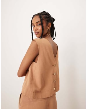 ASOS DESIGN tailored high neck button back top with mixed buttons co-ord in tan