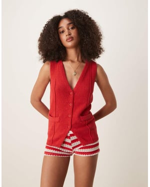 ASOS DESIGN knitted v neck seam detail waistcoat in red