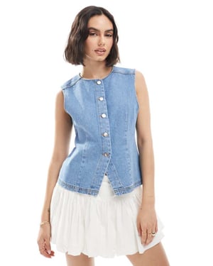 Miss Selfridge denim waistcoat in mid wash