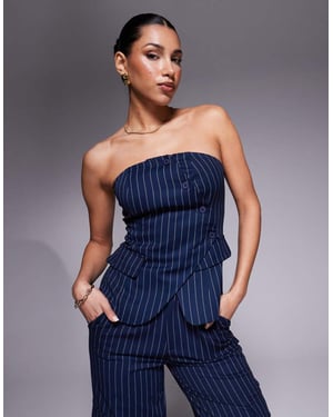 In The Style x Natalya Wright exclusive tailored bandeau asymmetric waistcoat co-ord in navy pinstripe