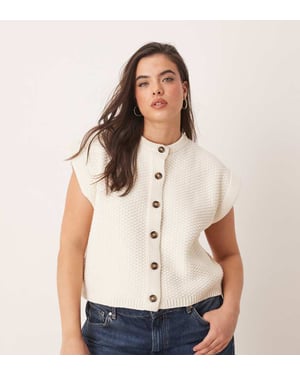 ASOS DESIGN Curve boxy knitted stitch waistcoat with button detail in cream