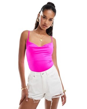 ASOS DESIGN disco cowl neck bodysuit i rosa