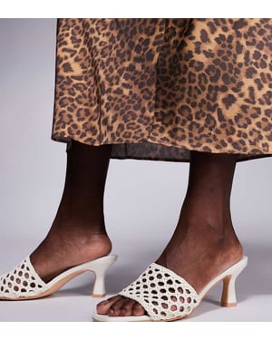Public Desire Wide Fit Maribelle woven kitten heel mule sandals in cream