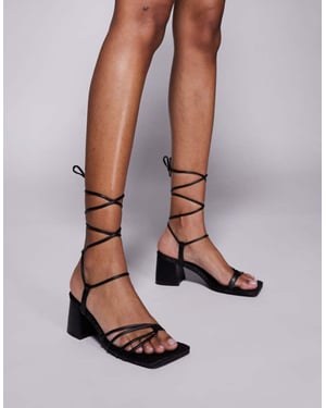 Public Desire Saffira mid heeled sandal with ankle ties in black