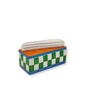 House Vitamin Storage jar tompouche green/orange dolomite 14x6x6cm