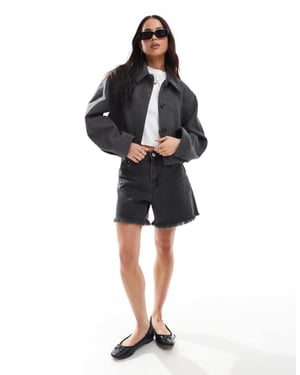 ASOS DESIGN toppkragejacka i kolgrå