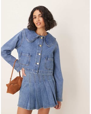 ASOS DESIGN denimjacka med rund krage i mellanblå koord