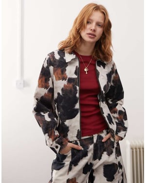 Återvunnen vintage-ko mönstrad zip-up jacka set