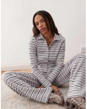 Reclaimed Vintage brushed stripe polo cardigan co-ord in grey stripe