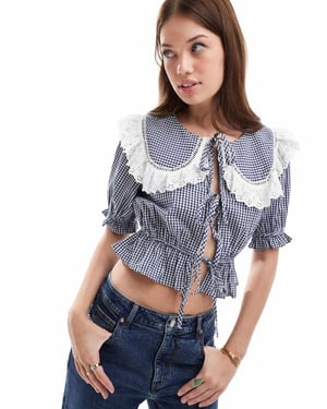 Miss Selfridge krage knytblus i monokrom gingham