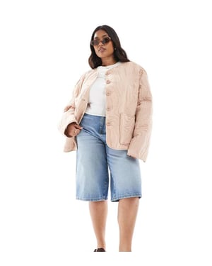 ASOS DESIGN Curve textured quilted cotton jacket in pale pink