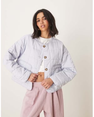 ASOS DESIGN crop collarless quilted jacket in pale blue