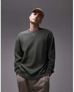 Topman oversized fit ottoman crew sweatshirt in dark green