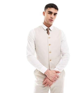 ASOS DESIGN slim linneblandning kostymväst i sten