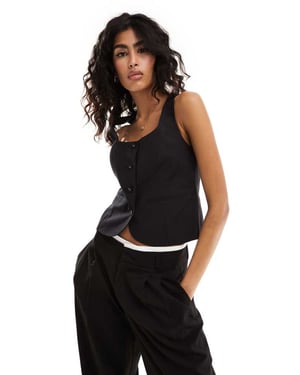 ASOS DESIGN scoop neck väst med linne i svart