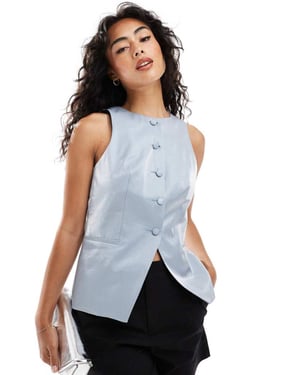 ASOS DESIGN hög hals väst i metallisk blå