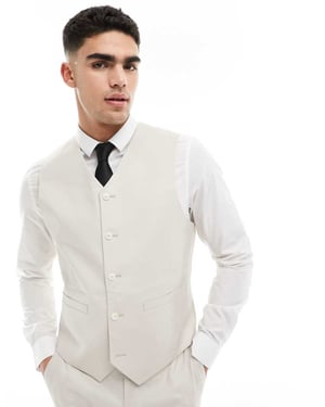 ASOS DESIGN slim med linne kostymväst i gråbeige