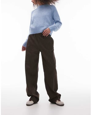 Topshop pull on straight leg striped trouser in chocolate