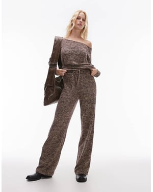 Resume relaxed tie waist straight leg knit trousers in brown melange co-ord