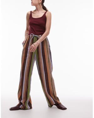 Topshop linen straight leg trouser in brown stripe